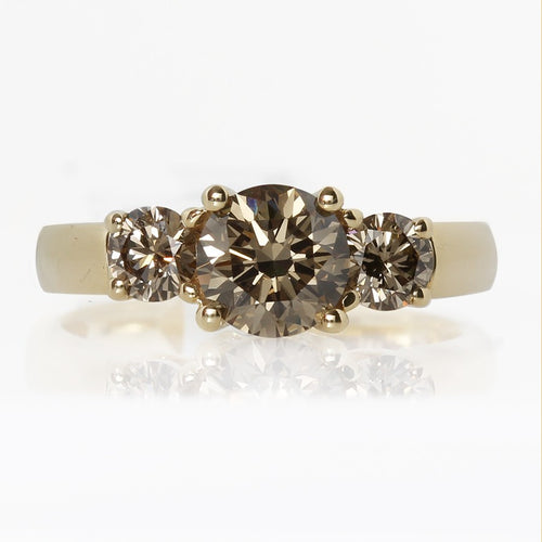 PURE CHAMPAGNE GROWN DIAMOND THREE STONE RING IN 14K GOLD (1 1/2 CTW)